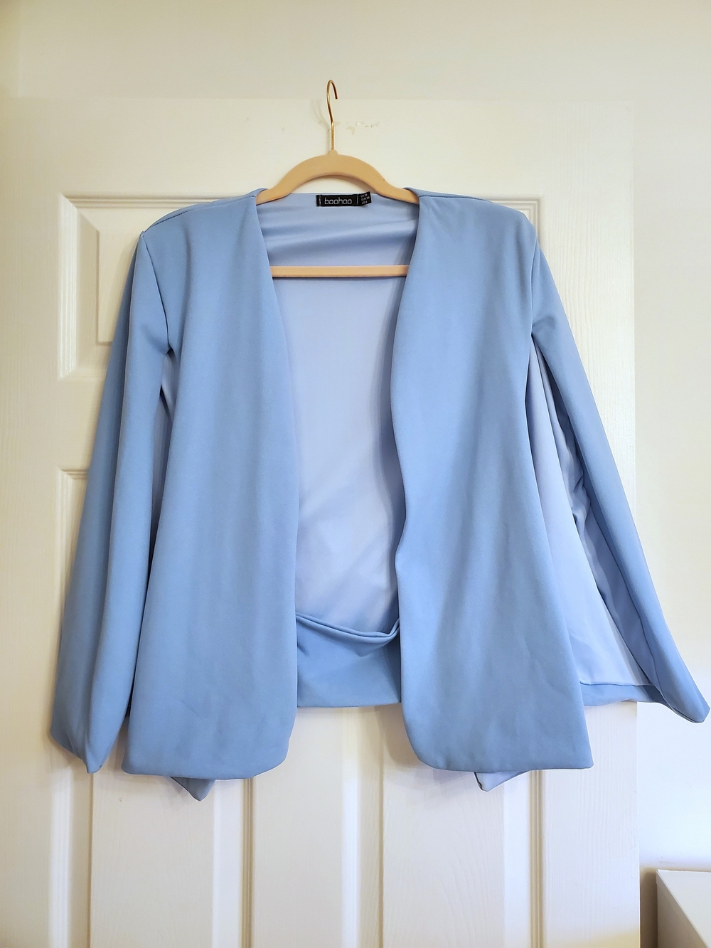 Boohoo Light Blue Open-Front Cape Blazer